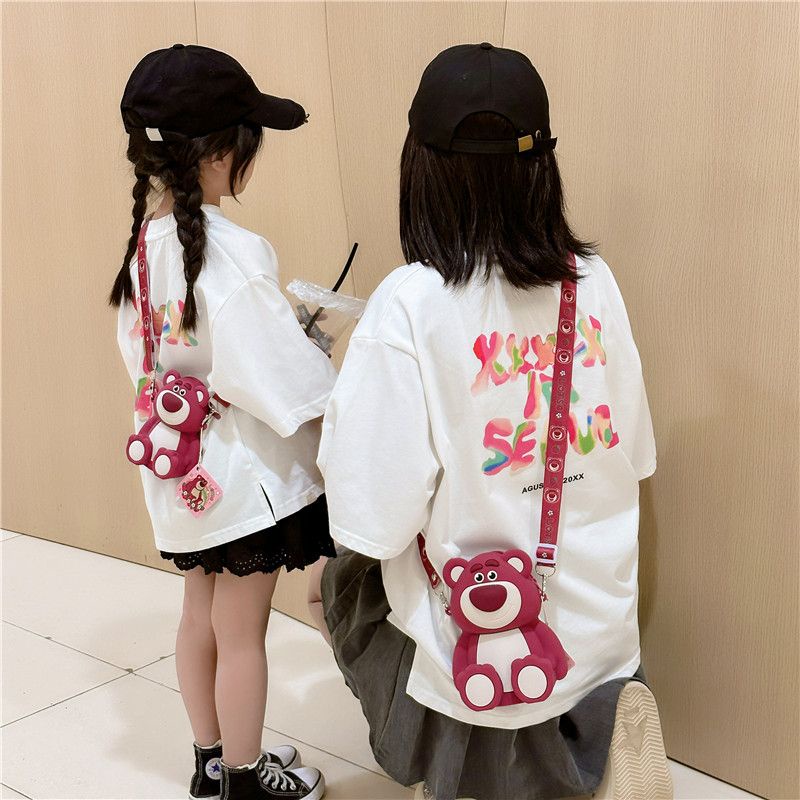 Túi Đeo Chéo Đựng Điện Thoại Bằng Silicon Cỡ Lớn Hình Chú Gấu Dâu Tây Disney Đáng Yêu Cho Bé