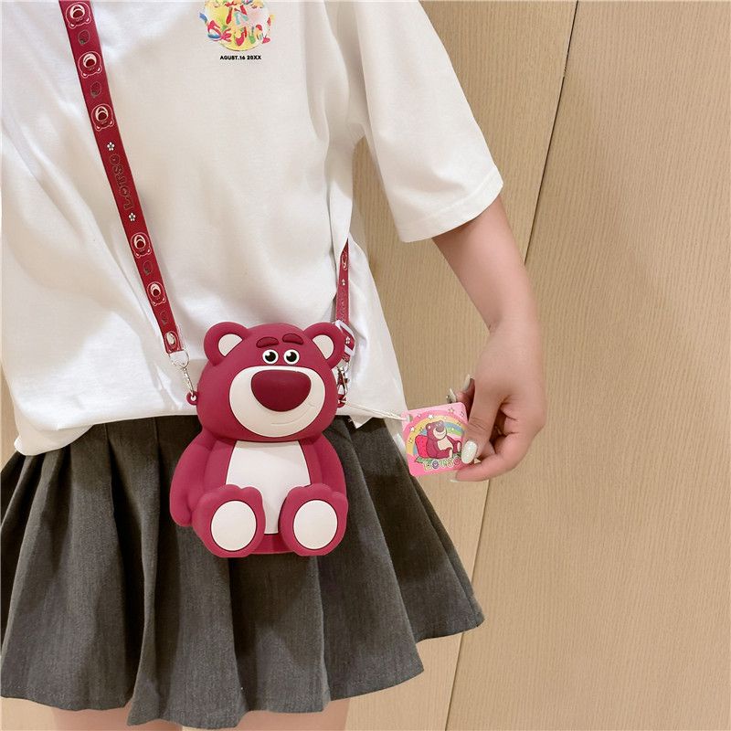 Túi Đeo Chéo Đựng Điện Thoại Bằng Silicon Cỡ Lớn Hình Chú Gấu Dâu Tây Disney Đáng Yêu Cho Bé