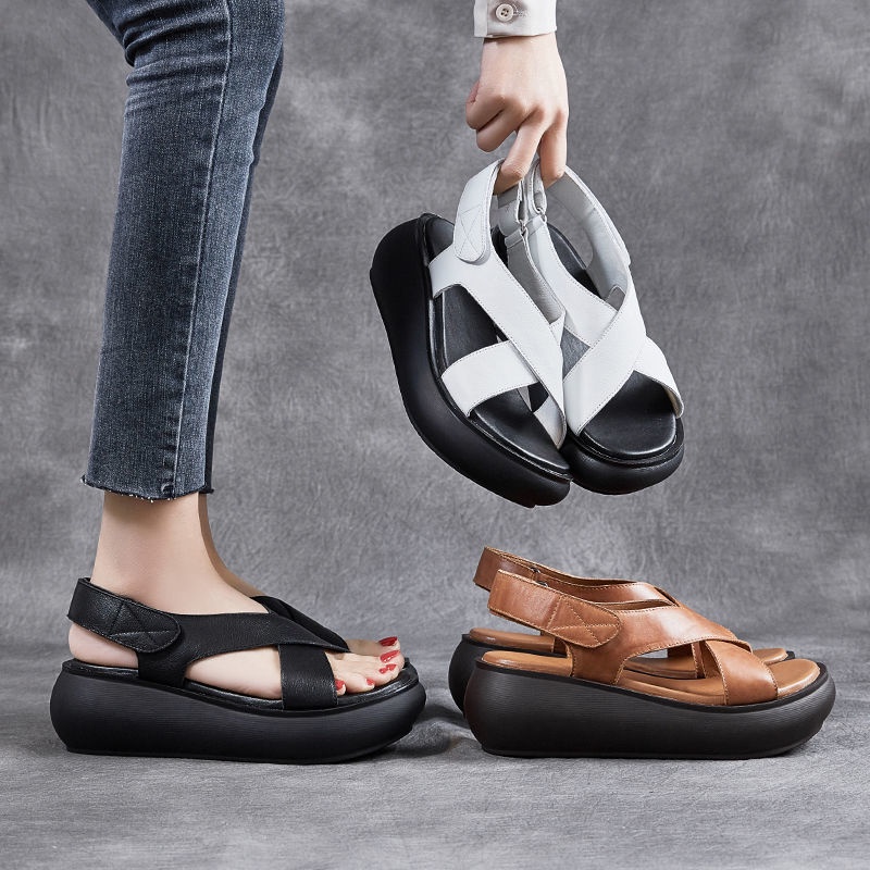 Giày Sandal Đế Xuồng Dày Phong Cách Retro Dễ Phối Đồ Hàng Mới