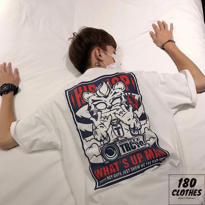 Áo thun unisex cotton HIOHOP CAT form rộng tay lỡ đủ size 40-120kg