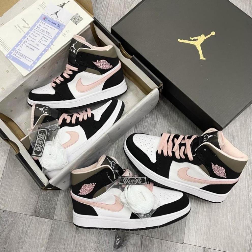 Giày thể thao JOR.DAN mid hot hành cho nam nữ, Giày sneaker JD Mid hồng đen-hồng đen-xám xanh hàng S.Cấp full pk