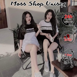 Áo thun tay lỡ unisex bo cổ chữ phối ngang thân đen trắng Doc.le MOSSSHOP - Áo phông nam nữ phong cách hàn quốc ulzzang