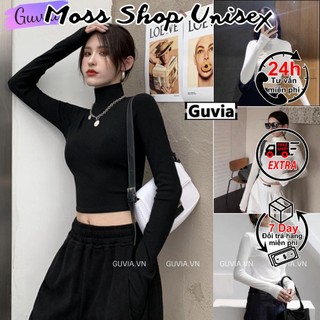 Áo croptop bozip cổ lọ dài tay mossshopuinsex