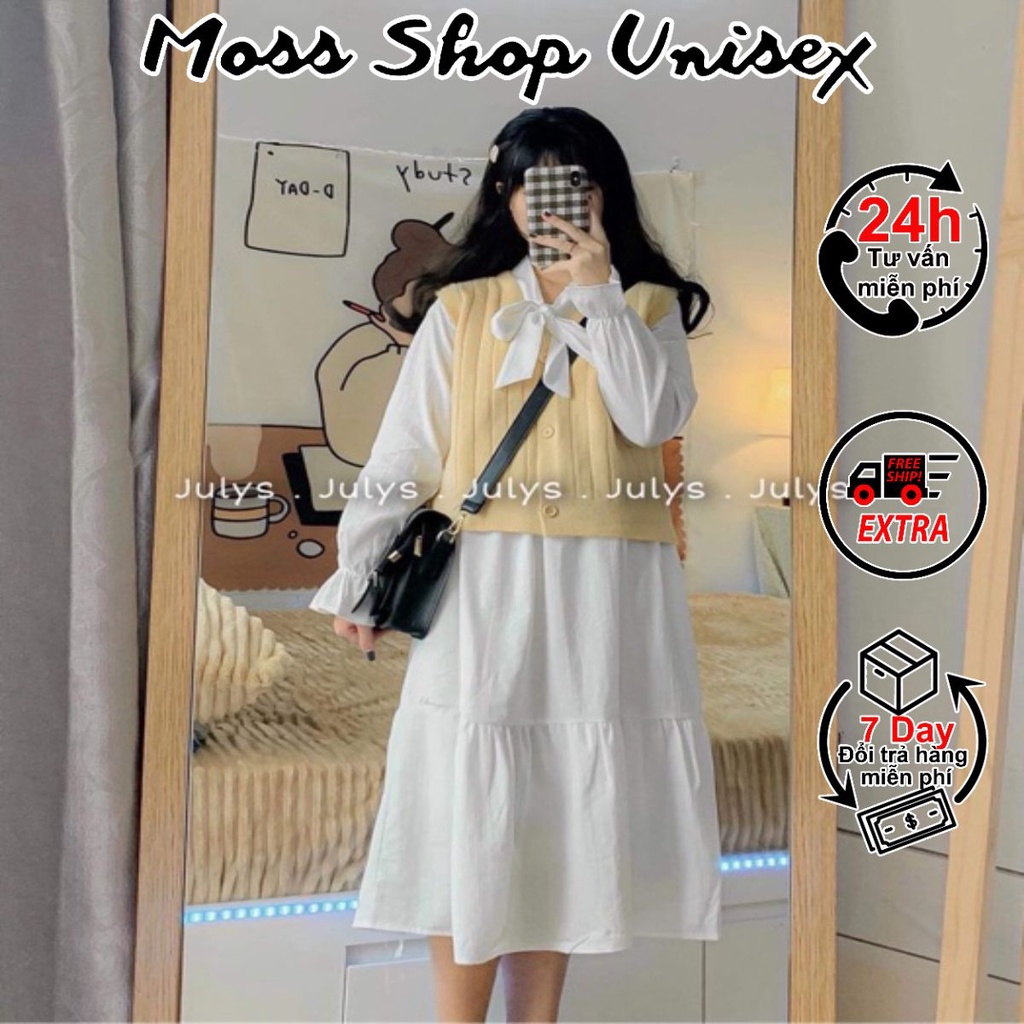 Váy dáng dài cổ thắt nơ đuổi cá MOSSSHOPUNISEX