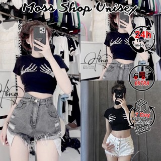 Áo croptop bozip bàn tay xương mossshopunisex