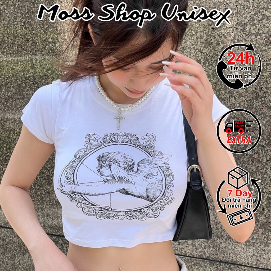 Áo croptop thiên thần gương ngắn tay ôm body MOSSSHOPUNISEX