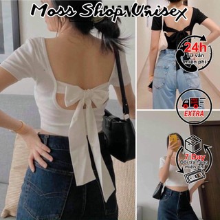 Áo croptop bozip nữ cổ vuông buộc nơ sau lưng mossshopunisex