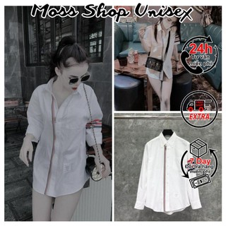 Áo sơ mi thom kéo khoá ngắn tay và dài tay khóa kéo 4 sọc tay mossshopunisex