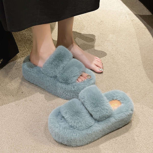 Dép Lông Nhung Đế Dày 6CM Phong Cách Thời Trang 2023