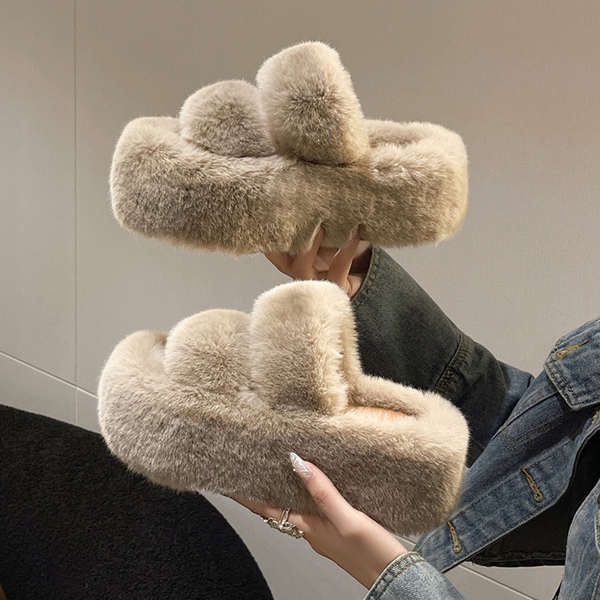 Dép Lông Nhung Đế Dày 6CM Phong Cách Thời Trang 2023