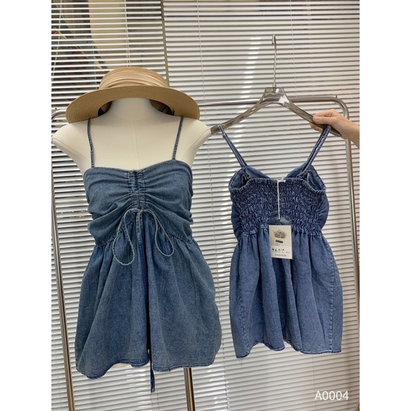 Áo 2 dây jean denim thiết kế dây rút