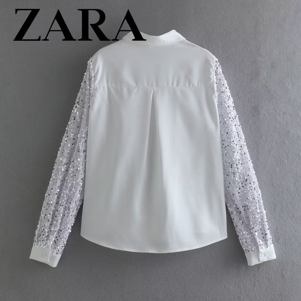 Zara Morocco full tag - Áo Zara sơ mi tay đính sequin ấn tượng