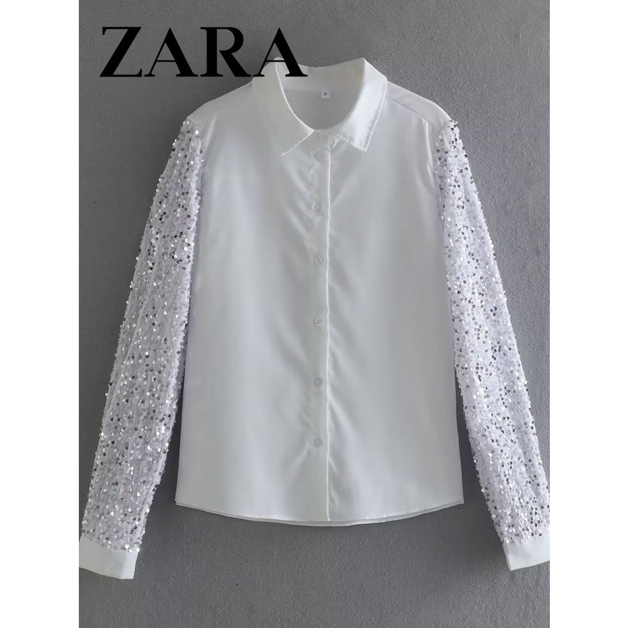 Zara Morocco full tag - Áo Zara sơ mi tay đính sequin ấn tượng
