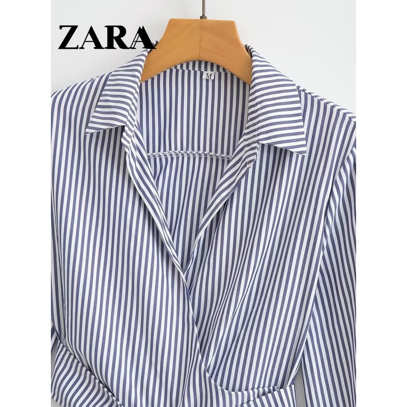 Zara Morocco full tag - Áo Zara sơ mi kẻ buộc eo giản dị cá tính