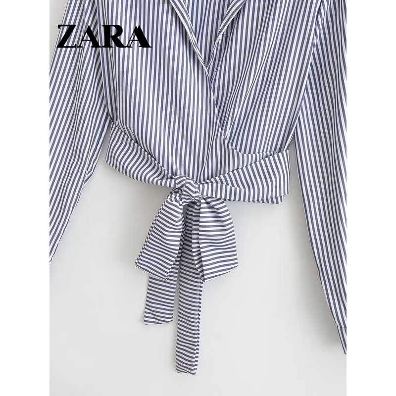 Zara Morocco full tag - Áo Zara sơ mi kẻ buộc eo giản dị cá tính