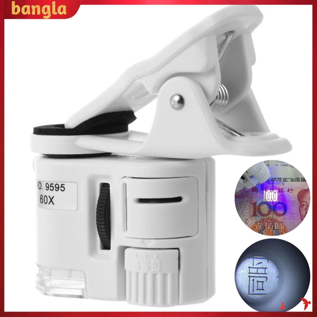 Kính Hiển Vi Kẹp Điện Thoại Phóng Đại 60 Lần Có Đèn LED Soi Tiền