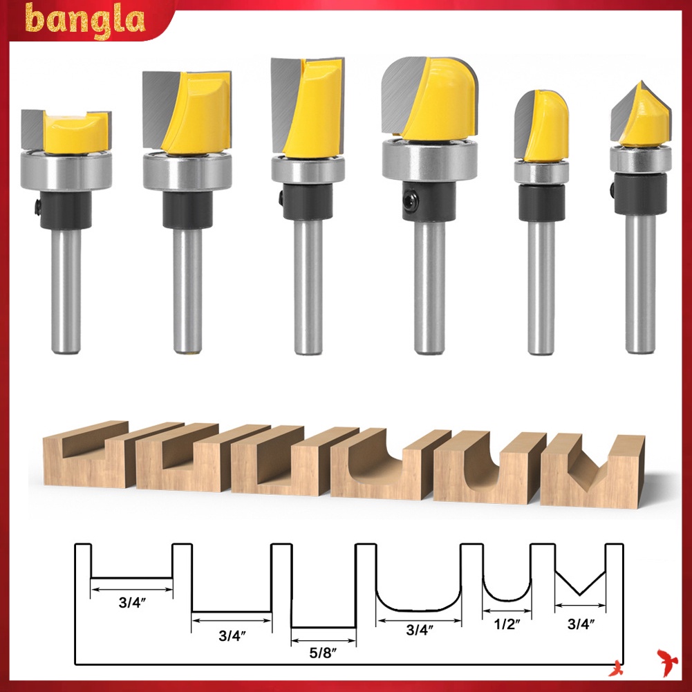 Set 1 / 6 Mũi Phay Router 6mm Cắt Gỗ