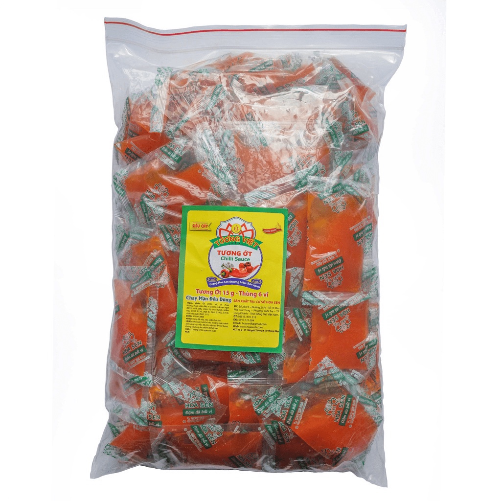 Giá rẻ nhất Tương ớt màng gói 15g - 100gói/túi - Tương Việt Hoa Sen - nguyên liệu tự nhiên
