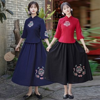 Bộ set trung hoa pháp phục boho vintage cổ trang hán phục thiền chay đi lễ chùa trà đạo đồng phục spa