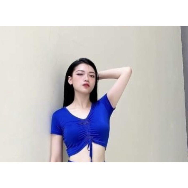 Áo crotop tập gym yoga dây rút nữ