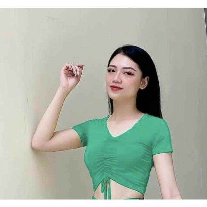 Áo crotop tập gym yoga dây rút nữ