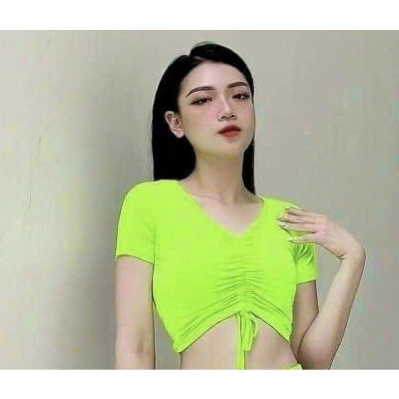 Áo crotop tập gym yoga dây rút nữ