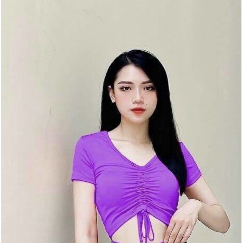 Áo crotop tập gym yoga dây rút nữ