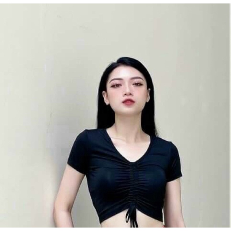 Áo crotop tập gym yoga dây rút nữ
