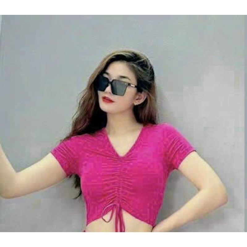 Áo crotop tập gym yoga dây rút nữ