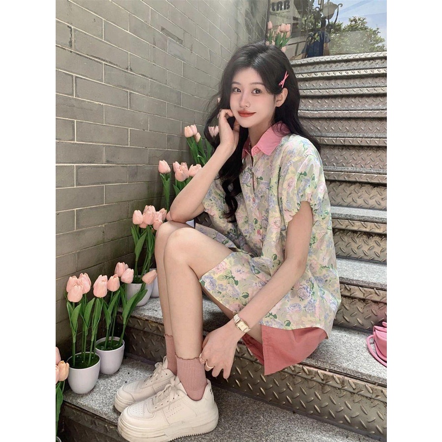 Áo Sơ Mi Tay Ngắn Phồng In Họa Tiết Hoa Đơn Giản Thời Trang Mùa Hè Dành Cho Nữ