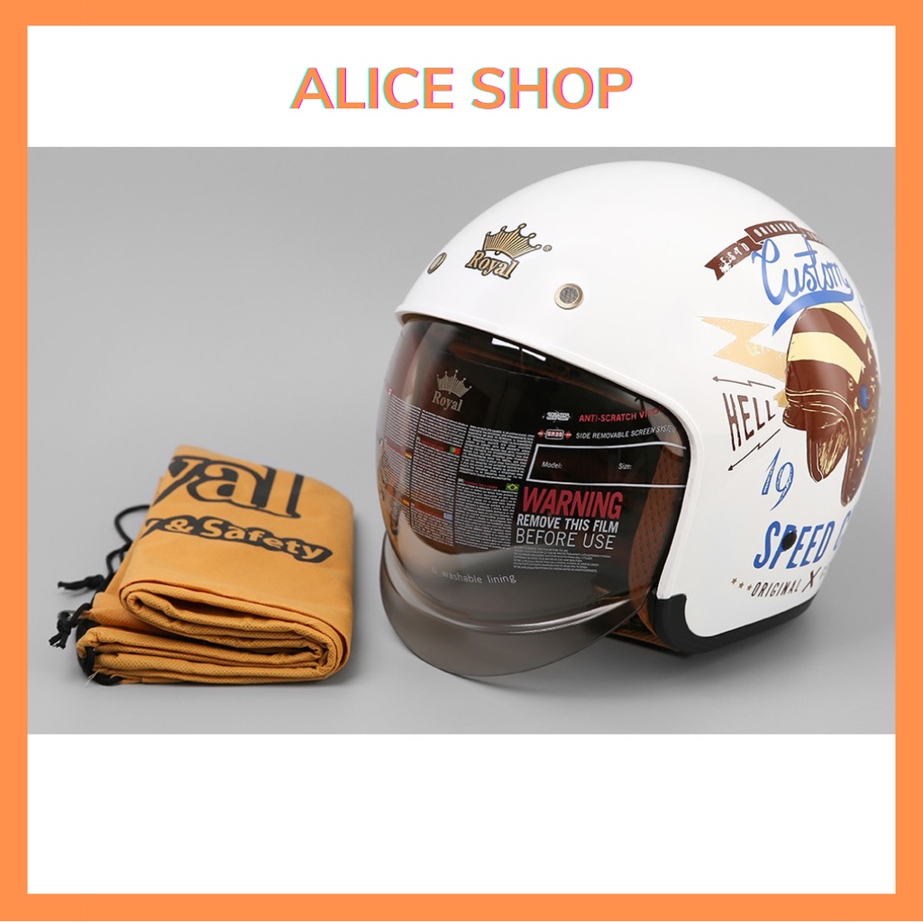 Nón bảo hiểm 3/4 kính âm Royal M139 Trắng tem V9 -mũ bảo hiểm đẹp bảo hành 1 năm