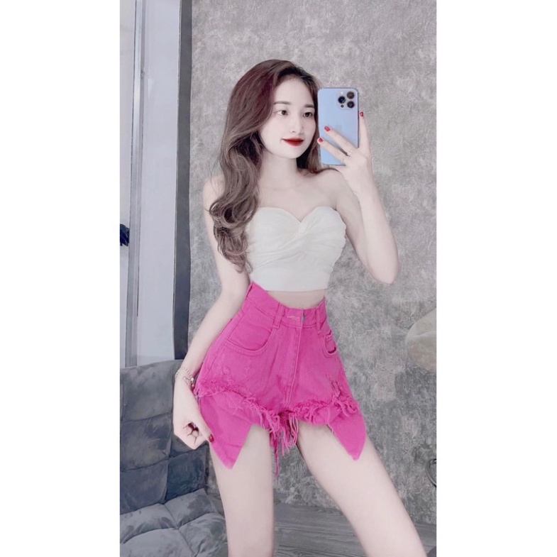 Quần shorts đùi jeans rách đùi tua rua lòi túi  - T5L xưởng may HP