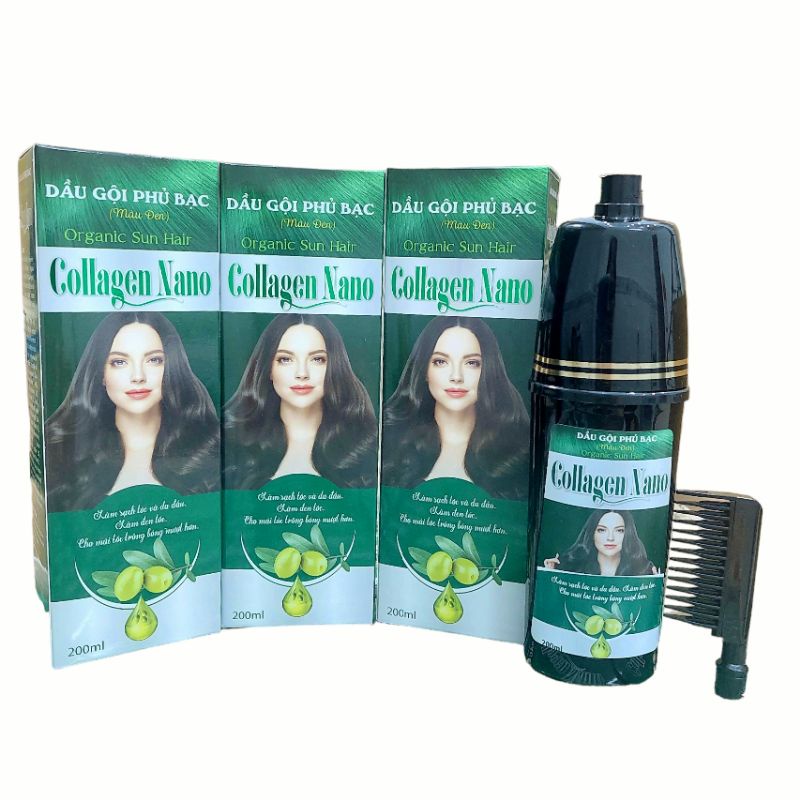 Dầu gội phủ bạc Organic Sun Hair Collagen Nano (màu đen) - 200ml
