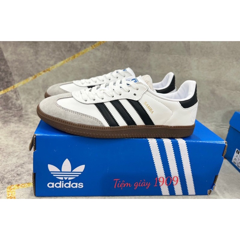 Giá tận gốc rẻ bất tận   Giày Thể Thao  Cổ Thấp   Adisdas Samba Đế Bệt  Trắng Sọc Đen  + Chất