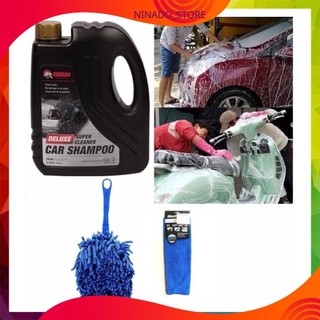 Bộ Nước rửa xe xịt bọt ô tô xe máy và 1 chổi lau rửa và khăn lau xe