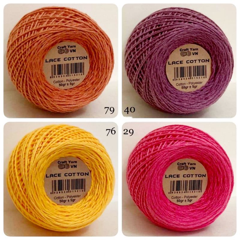 Sợi Lace Cotton 50g nhỏ xinh móc áo, váy, bikini, thú bông nhỏ