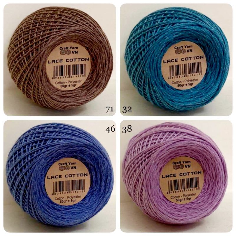 Sợi Lace Cotton 50g nhỏ xinh móc áo, váy, bikini, thú bông nhỏ