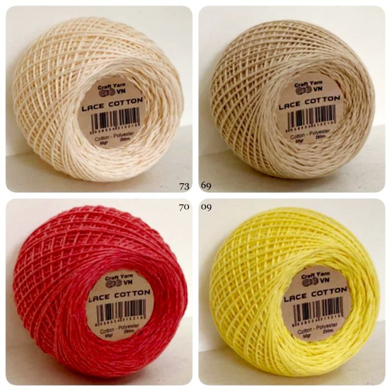 Sợi Lace Cotton 50g nhỏ xinh móc áo, váy, bikini, thú bông nhỏ