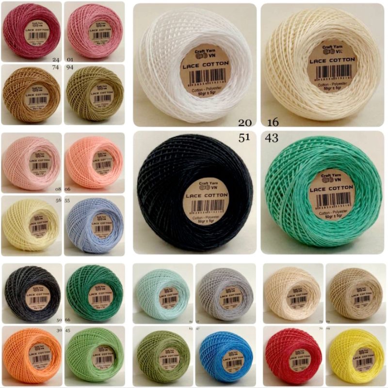 Sợi Lace Cotton 50g nhỏ xinh móc áo, váy, bikini, thú bông nhỏ