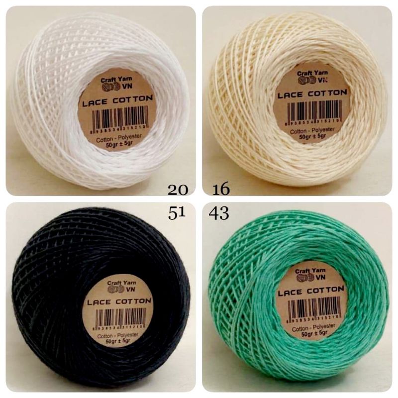Sợi Lace Cotton 50g nhỏ xinh móc áo, váy, bikini, thú bông nhỏ