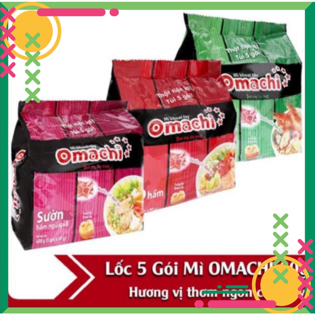 Bịch 5 Gói Mì Tôm Omachi Xốt Bò Hầm - Sườn Hầm - Tôm chua cay 80g date mới Tạp Hóa Văn Dịu