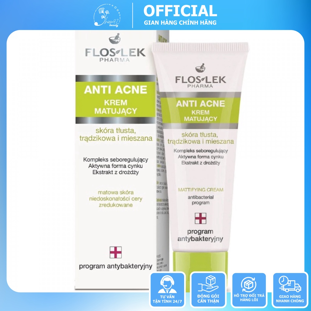 Kem Dưỡng Floslek Anti Acne Mattifying Cream Điều Tiết Bã Nhờn, Mềm Dịu Da Mặt, Se Khít Lỗ Chân Lông