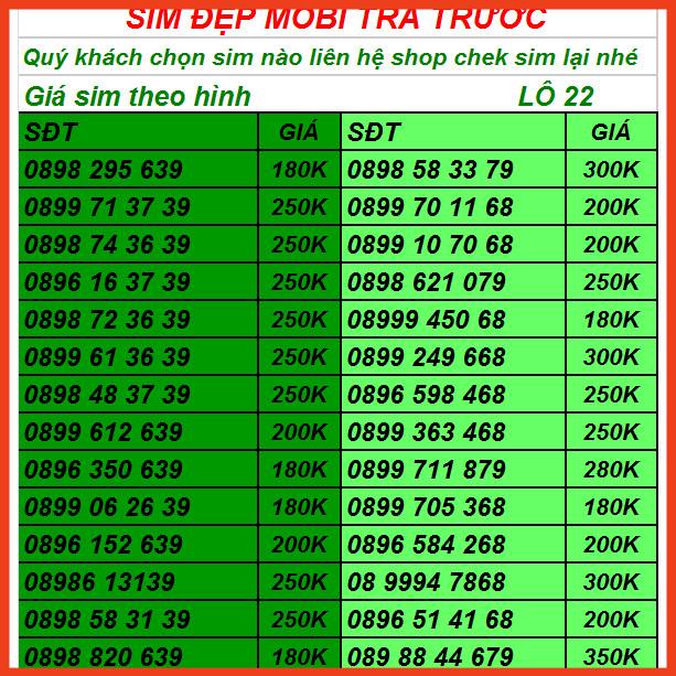 SIM MOBIFONE -LO CAL SỐ ĐẸP 09 SIM PHONG THỦY LÔ 5