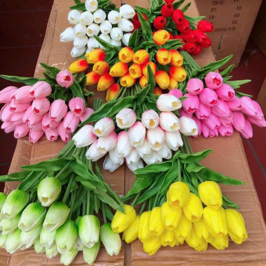 Hoa giả hoa tuylip giả chất liệu cao su nhiều màu sắc cao 33cm phụ kiện decor đẹp