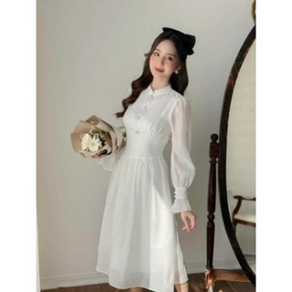 Đầm Trắng Tiểu Thư Tay Dài Dự Tiệc, Dạo Phố Cem Clothing