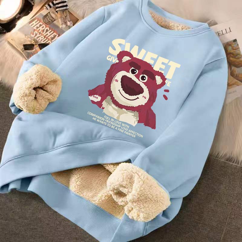 Áo Nỉ Lông Cừu In Hình Gấu Dâu Tây Đáng Yêu Cho Nữ