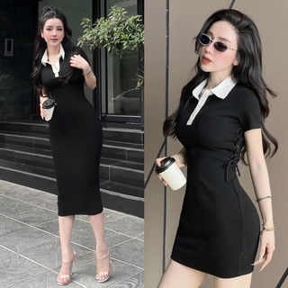 [Freeship] Đầm Body tăm 2 dáng ngắn dài cổ đức_Hàng đẹp_Giá rẻ