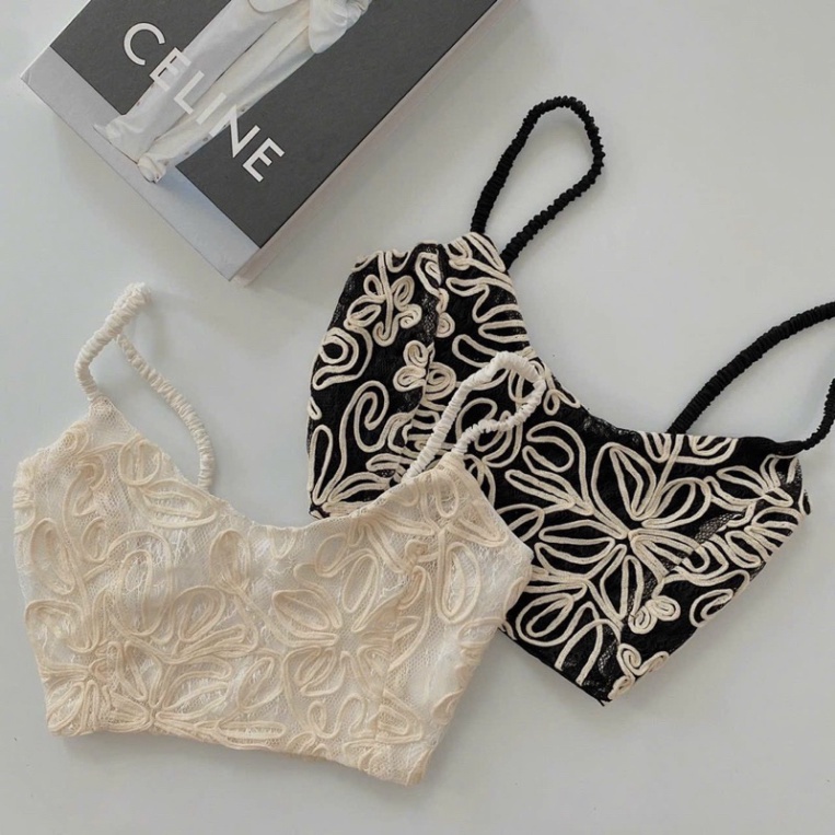 Áo 2 dây croptop phối ren hoa - A0U xưởng may HP