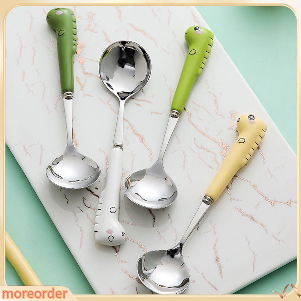 Bộ muỗng nĩa hình khủng long hoạt hình bằng thép không gỉ cho bé