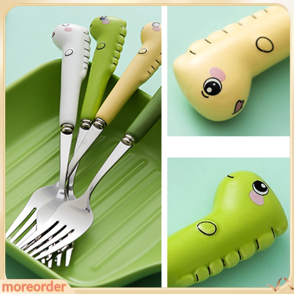 Bộ muỗng nĩa hình khủng long hoạt hình bằng thép không gỉ cho bé